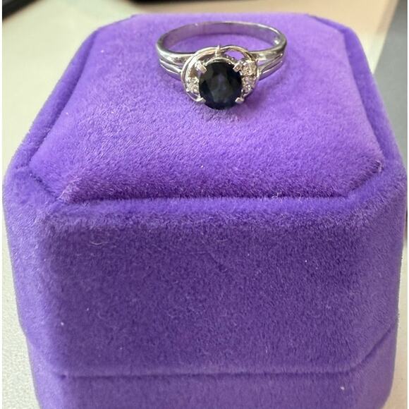 Sapphire Ring in Platinum*1 ct Sapphire*Diamond*Pt900 Platinum*Size 7 3/4 - Picture 4 of 5